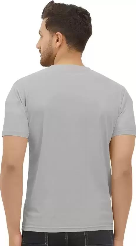 Solid Color Polyester Tshirt for Men, Half Sleeves, Round Neck,11 Lines Graphic, Light Weight, Comfortable T-Shirt for Men (Grey)
